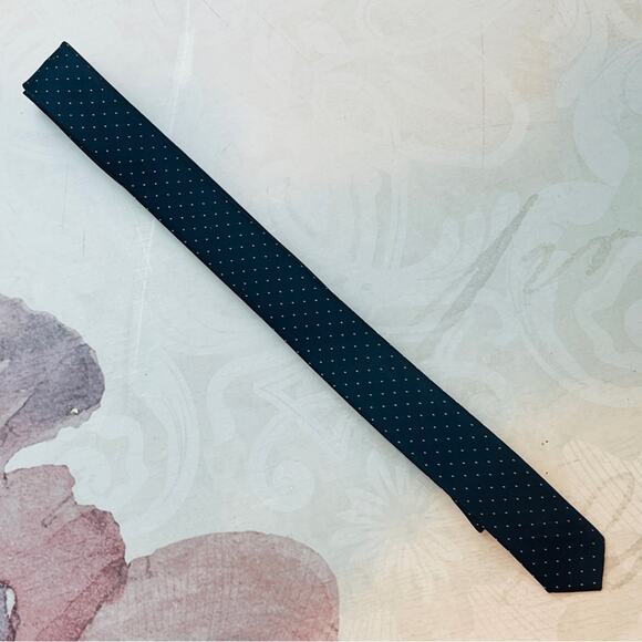 Navy and White Dot Skinny Tie - Picture 5 of 6